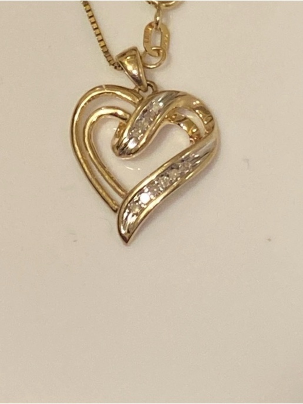 10K Solid Yellow Gold Diamond Ribbon Heart Pendant with Diamond Accents. - Picture 14 of 16
